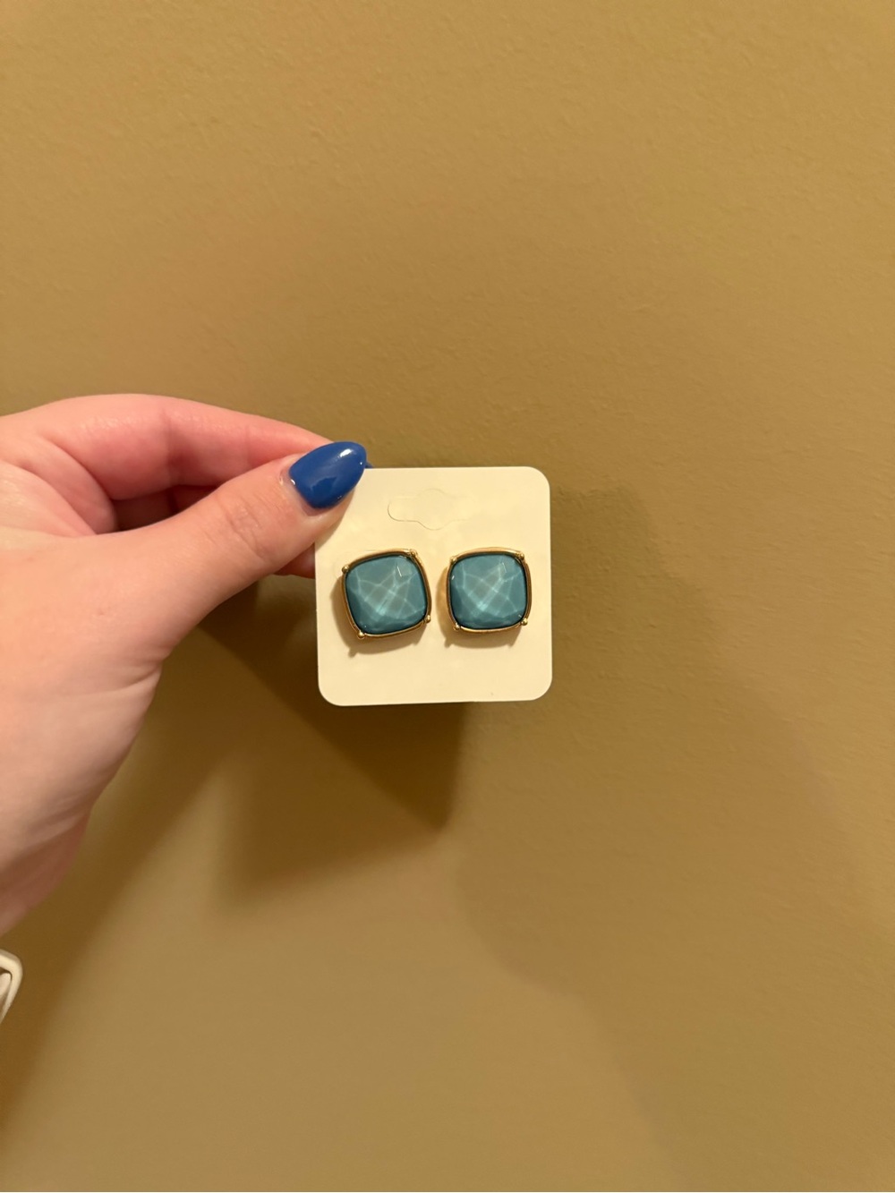 Gold-Trim Teal Square Stud Earrings - Women Jewelry